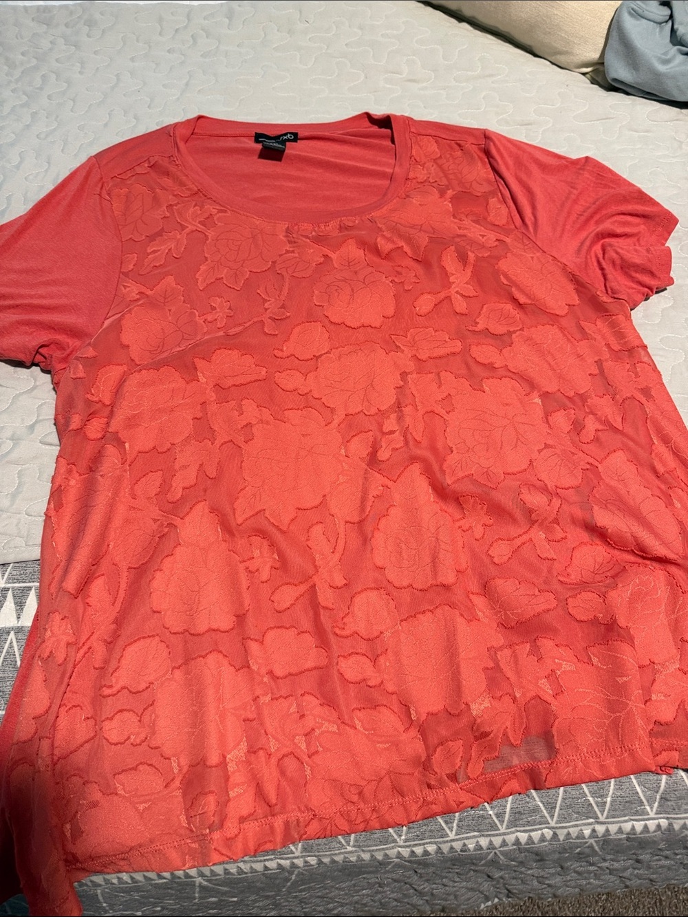 Covington Coral Floral Lace Overlay Short Sleeve Tee